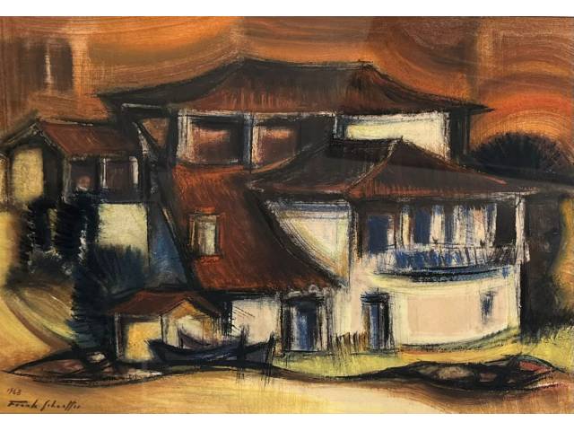 Frank Schaeffer óleo sobre cartão 34 x 48cm "Sem Titulo" ass. CIE datada 1968