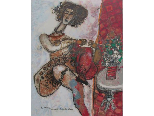 Théo Tobiase (Israel, 1927- Cagnes-sur-Mer, França, 2012) Litogravura (123/175) 54 x 70 litogravura  70 x 52cm intitulada "La Danse des Hommes" ass. CID T P.A Europa, séc. XX