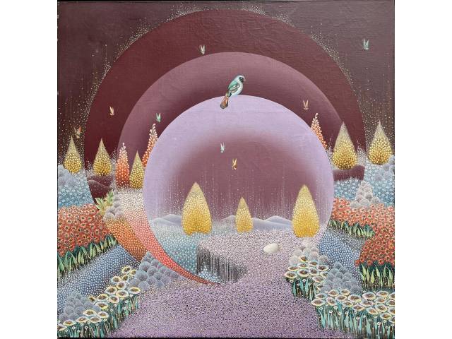 Mario Campelo pontilhismo sobre tela 60 x 60cm "Sem Titulo" ass. CSD datada 1980