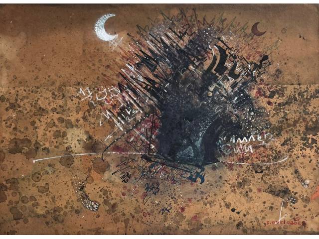 Fernando Odriozola óleo sobre cartão colado em eucatex  33 x 45cm “Sem Titulo” ass. CID datada 1983