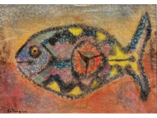 Estrigas técnica mista sobre cartão 23 x 15 cm "Sem título" ass. CIE e datada 1969