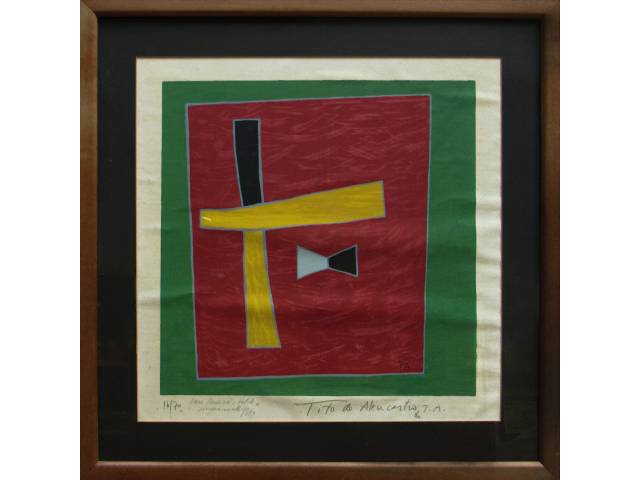 Tito de Alencastro gravura 45 x 45 cm "Abstrata" ass. CID  datada 1986 t. 16/70 com dedicatória