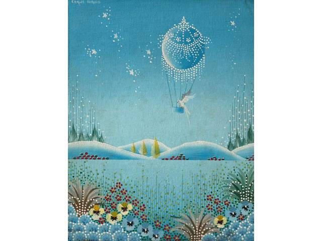 Carlos Borges óleo sobre tela 22 x 17 cm "Paisagem Azul" ass. CSE - linda moldura