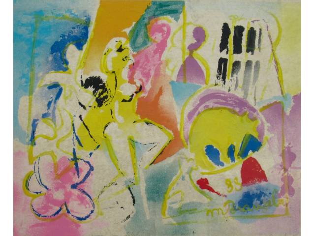 Martins de Porangaba gravura com interferência 45 x 55 cm "Sem Titulo" ass. CID datada 1988 T prova única