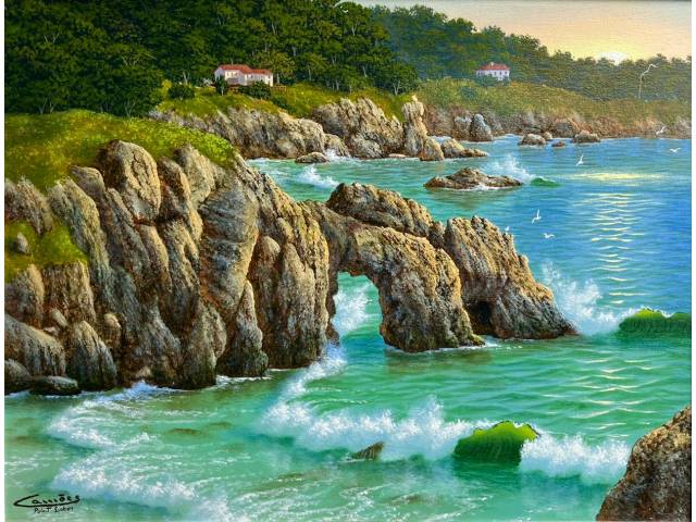 Camões óleo sobre tela 30 x 40cm  intitulada " Point Lobos" ass. CIE e verso