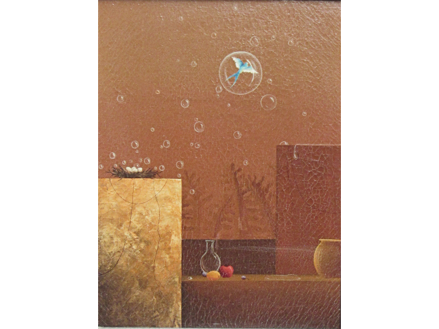 Roni Brandão óleo sobre tela 40 x 30cm "Sem Titulo" ass. CID e verso datada 1972. Com etiqueta da Documenta galeria de arte.