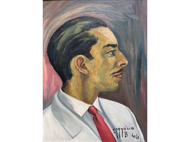 Carmélio Cruz óleo sobre madeira 40 x 30cm "Retrato de Jonas Mesquita" ass. CID datada 1946. Obra reproduzida no livro  " Contando a Arte de Jonas Mesquita" pág. 24