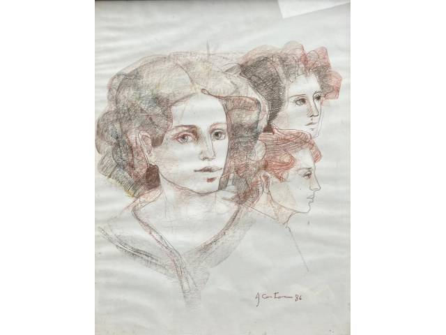 Angel Cestac desenho sobre papel 59 x 46cm "Figuras Masculinas" ass. CID datada 1986