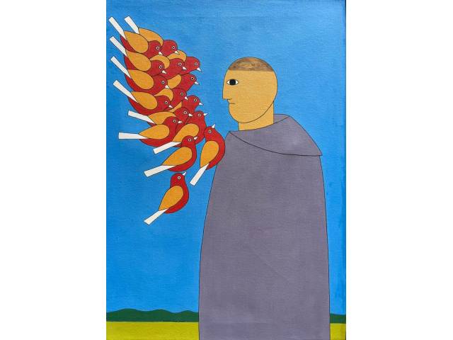 Antônio Maia acrílica sobre tela 70 x 50cm intitulada “Ex-Voto” ass. CIE e verso datada 2002