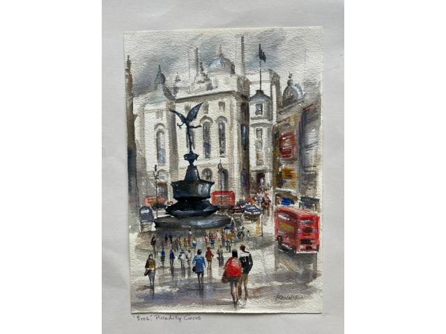 Rennie mista sobre cartão 52 x 32cm intitulada "Eros, Piccadilly Circus" ass. CID