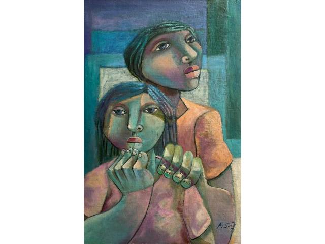 Adélio Sarro óleo sobre tela 60 x 40cm intitulada "Viagem Eterna" ass. CID e verso datada 1990