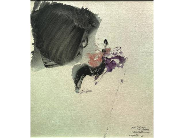 Manabu Mabe óleo sobre cartão 39 x 36 cm "Sem Título" ass. CID datada 1965. Com dedicatória, obra analisada pelo instituto Mabe. Localizada Washington