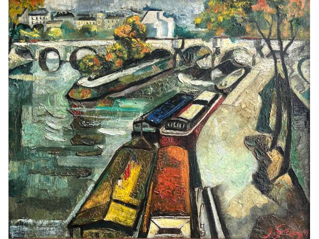 John Graz óleo sobre tela 42 x 54cm "Sem Titulo" ass. CID e Verso datada 1949