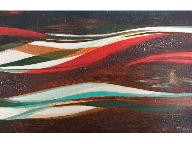 Enrico Bianco óleo sobre cartão  19  x 29,5cm "Lavadeira" ass. CID datada 1967. Reproduzida no livro Bianco pag. 203. 
Sem moldura