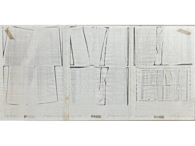 Bernardo Miguel Krasniansky  triptico fotocópias sobre papel quadriculado, 32,5 X 66  "registra a/b/c - quaderno de imagenes" ass. CID datado 1981