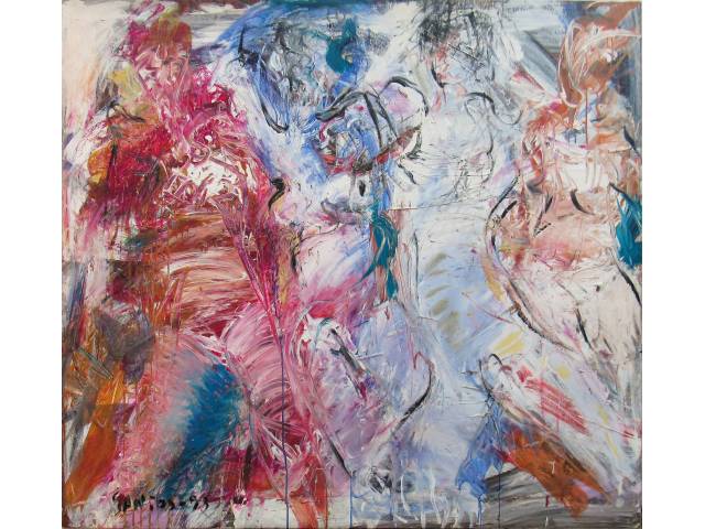 Dudu Santos acrílica sobre tela 120 x 150 cm intitulada "Adriana Red/Blue/Yellow" ass. CIE e verso  datada  1993