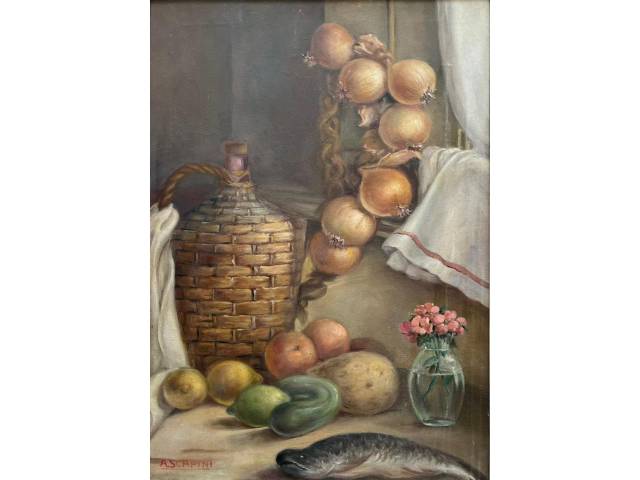 A. Scapini óleo sobre tela 70 x 50cm "Natureza Morta" ass. CIE
