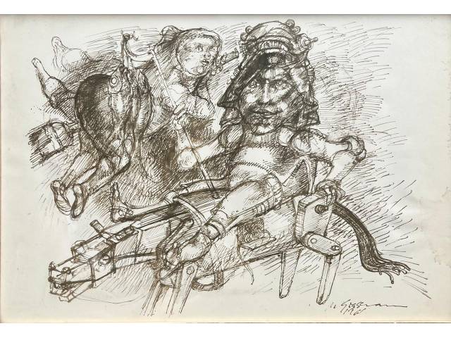 Marcelo Grassmann desenho a nanquim 32 x 46cm "Sem Tirulo" ass. CID datada 1961