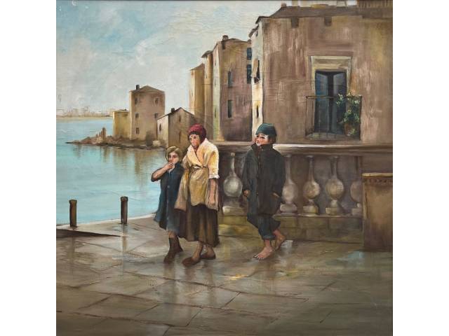 Ivo Blasi óleo sobre tela 80 x 80cm "Família Veneza" ass. CID e Verso