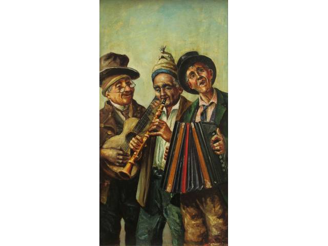 A. Bouvet  óleo sobre Eucatex 50 x 30 cm "Músicos" Ass. CID