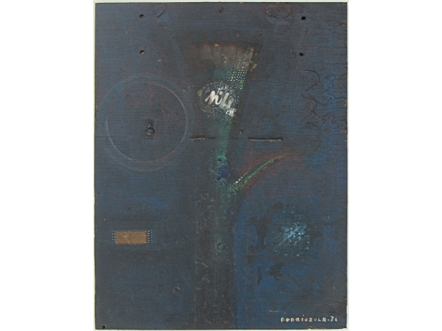 Fernando Odriozola técnica mista sobre madeira 53 x 40,5 cm “Sem Titulo” ass. CID