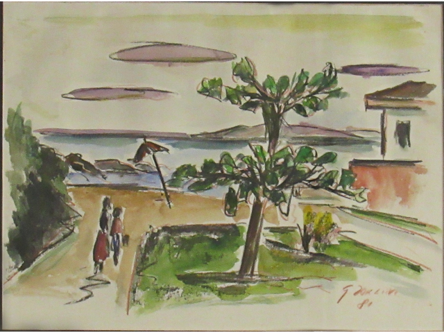Giancarlo Zorlini técnica mista sobre cartão 33 x 44cm  "Paisagem" ass. CID datada 1981