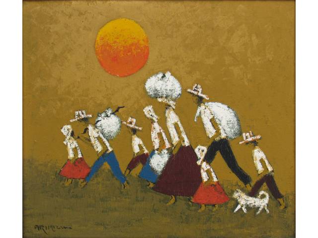 Yuji Arimizu óleo sobre tela 40 x50 cm "Retirantes" ass. CIE