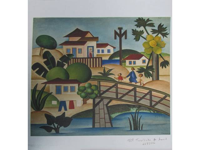Tarsila do Amaral reprodução sobre tela da obra original intitulada "O Mamoeiro" de 1925. Med. 46 x 42cm ass. CID  pela sua sobrinha neta homônima  Tarsilinha do Amaral,  tiragem 229/500
