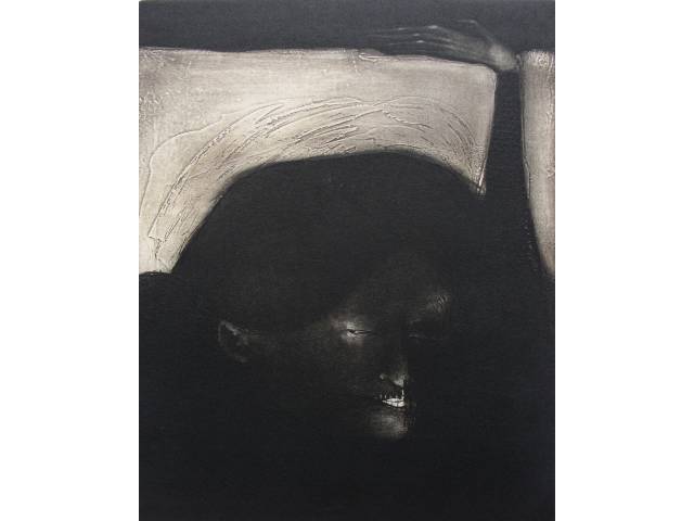 Ana Maria Pacheco gravura em metal 40 x 30cm "Between Micham and Croydon - The heritage of the aged" ass. CID datada 1977 tiragem 3/15. Sem moldura