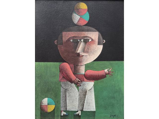 Inos Corradin óleo sobre tela 40 x30 cm "Equilibrista com fundo verde" ass. CID e verso.