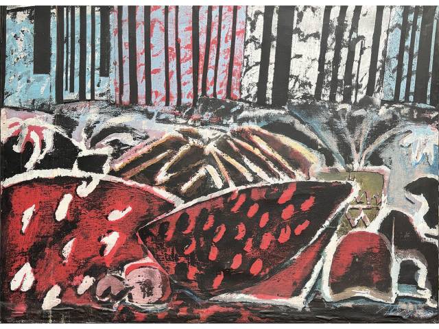 Lote 067 — Sergio Rabinovitz óleo sobre tela 110x150cm intitulada  "BAHIA" ass. CID datado 1972.