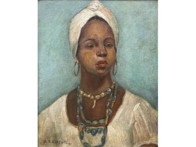 A. R.Rizzotti óleo sobre tela 45 x 35 cm "Bahiana" ass. CIE e datada 1940
