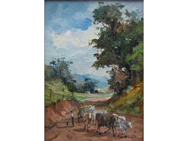Djalma Urban óleo sobre tela 46 x 33cm  "Paisagem" ass. CID datada 1991