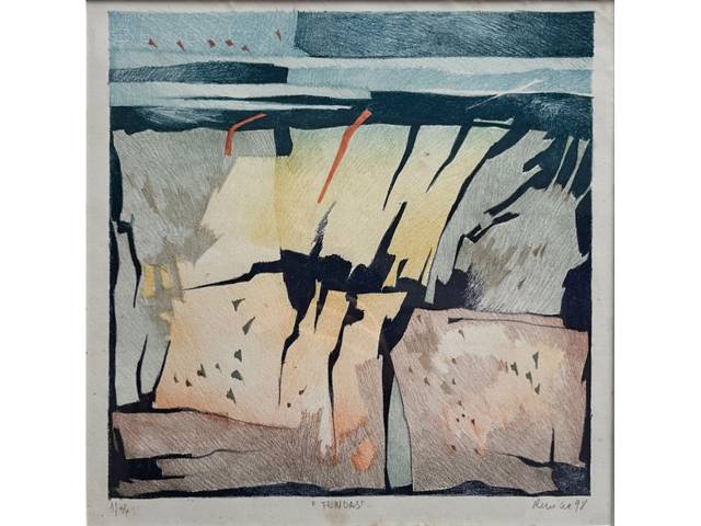 Renina Katz gravura35x35cm "FENDAS" ass .datada CID datada 1998 tiragem1/36. Apresenta pontos de fungos