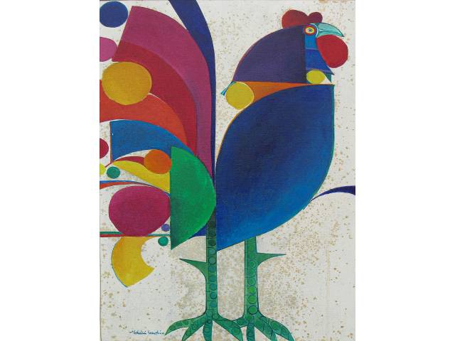 Aldemir Martins óleo sobre tela 58 x 38cm "Galo" ass. CIE e verso  datada 1972