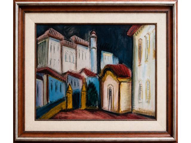 Lote 040 — Carlos Bracher óleo sobre tela 73 x 54 cm "Lateral de São Francisco de Assis" ass. verso ano  maio de 1985 ouro preto