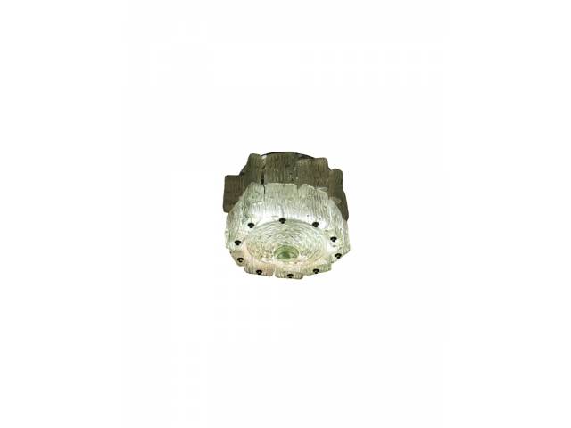 Dominici Luminária Vintage Original dos anos 70  de teto redonda,  com placas de vidro transparentes , retangulares e trabalhadas circundando em dois andares toda  a volta do lustre. LUMINÁRIA EM USO !! Bom estado de conservação.