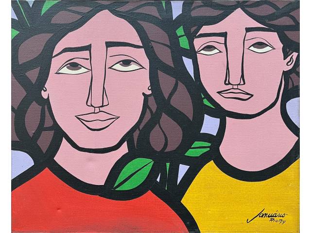 Sebastião Januário óleo sobre tela 33 x 41cm "Jovens" ass. CID datada 1979