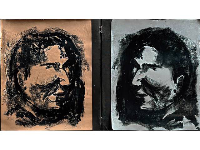 Luise Weiss Diptico monotipia e seu original  em metal 40x35cm" Serie pequenos objetos" ass. CID datada 1996