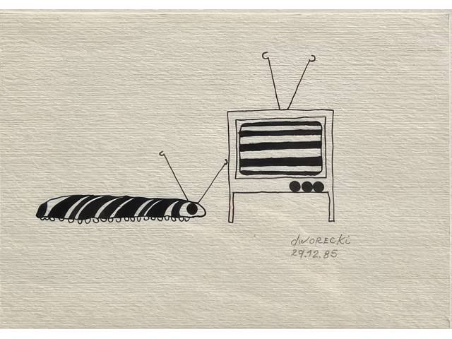 Silvio Dworecki desenho sobre cartão  N. Fabriano 100/100 cotone 10x15cm "Sem Titulo" ass. CID datada 19/12/1986.