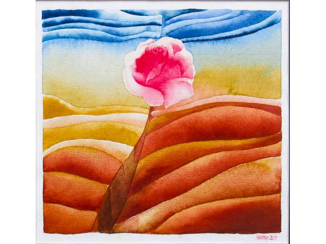 Pietrina Checcacci aquarela sobre papel 24 x 34cm "Paisagem Desértica" ass. CID datada 2007