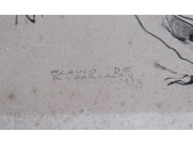 Lote 005 — Flávio de Carvalho gravura 67 x 83 cm "Sem título" ass. CID e datado 1972 tiragem 4/4., apresentando pequenos fungos