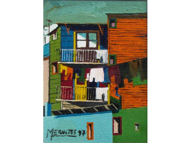 Marcelo Erustes óleo sobre cartão 22 x 14 cm "Balcones" ass. CIE datada   1997 acompanha certificado do artista.