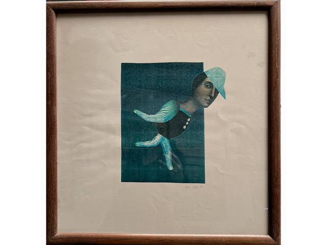 Denise Milan impressão sobre cartão 55x50cm "O Passaligeiro" ass  .CID datada 1980.com cachê da galeria de Artes São Paulo