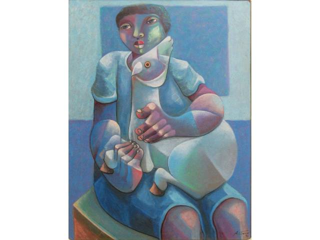 Adélio Sarro óleo sobre tela 80 x 60cm intitulada "Recontando o Sonho" ass. CID e verso datada 1990