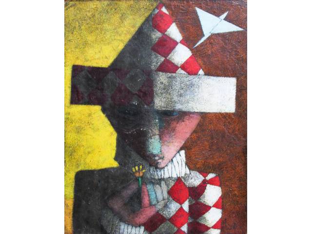Inos Corradin óleo sobre eucatex  52 x 39cm "Pierrô" ass. CID, datado década de 70, com certificado do artista.