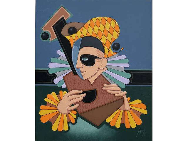 Laerpe Motta óleo sobre tela 60 x50 cm intitulada  "Seresteiro do Amor" ass. CID e acompanha certificado