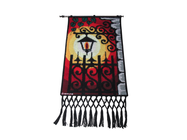 Dionizio tapeçaria de parede 160 x 80cm " Arandela" ass. CIE. Com alças e franjas em bom estado. Década  de70