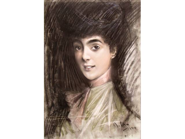 Giovanni Boldini pastel sobre papel 62 x 44cm "Moça" ass. CID datada 1904. Sem moldura
