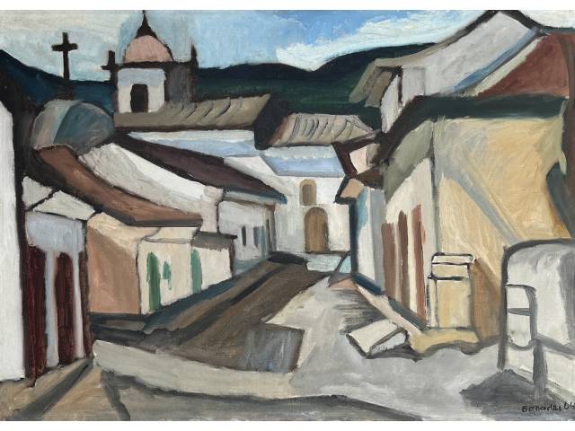 Lote 047 — Aldo Bonadei óleo sobre tela 55 x 77cm "Casario" ass. CID datada 1964